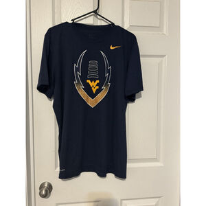 The NIKE Tee WEST VIRGINIA MOUNTAINEERS FOOTBALL Short Sleeve SHIRT BLUE Gold XL